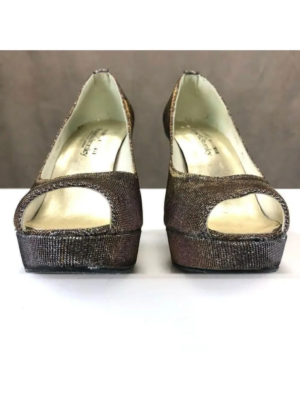 STUART Weitzman Shoes for Russell & Bromley metallic sparkle platform pumps